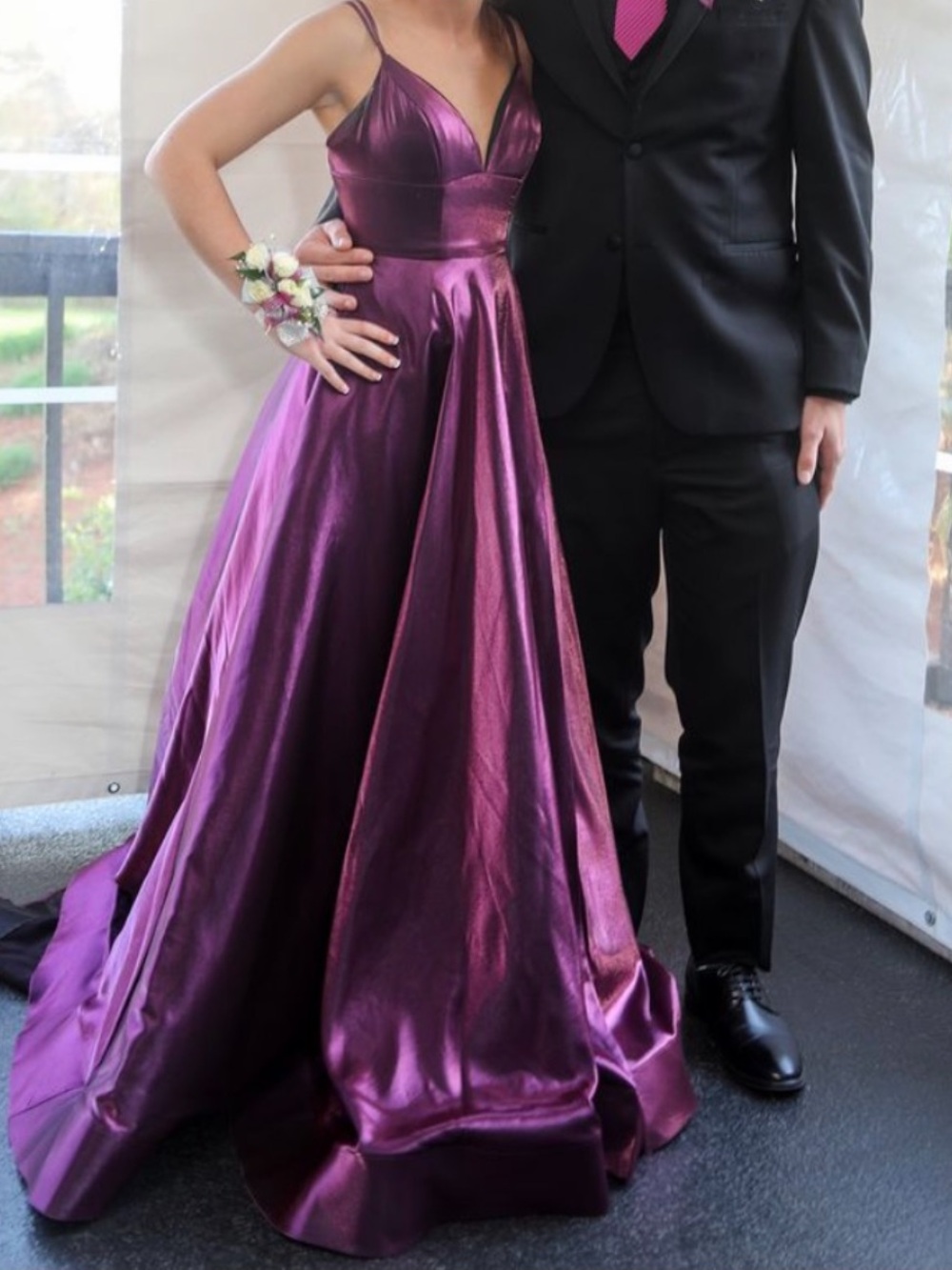 Sherri Hill‎ Satin A-Line Prom Dress Gown Special Occasion Deep Purple Size 0